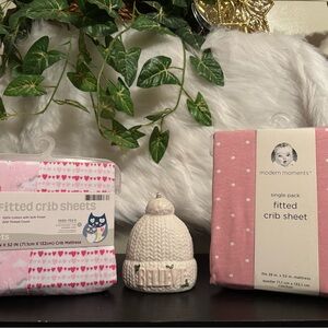 New Pink Fitted Crib Sheets with Heart and Dot Patterns